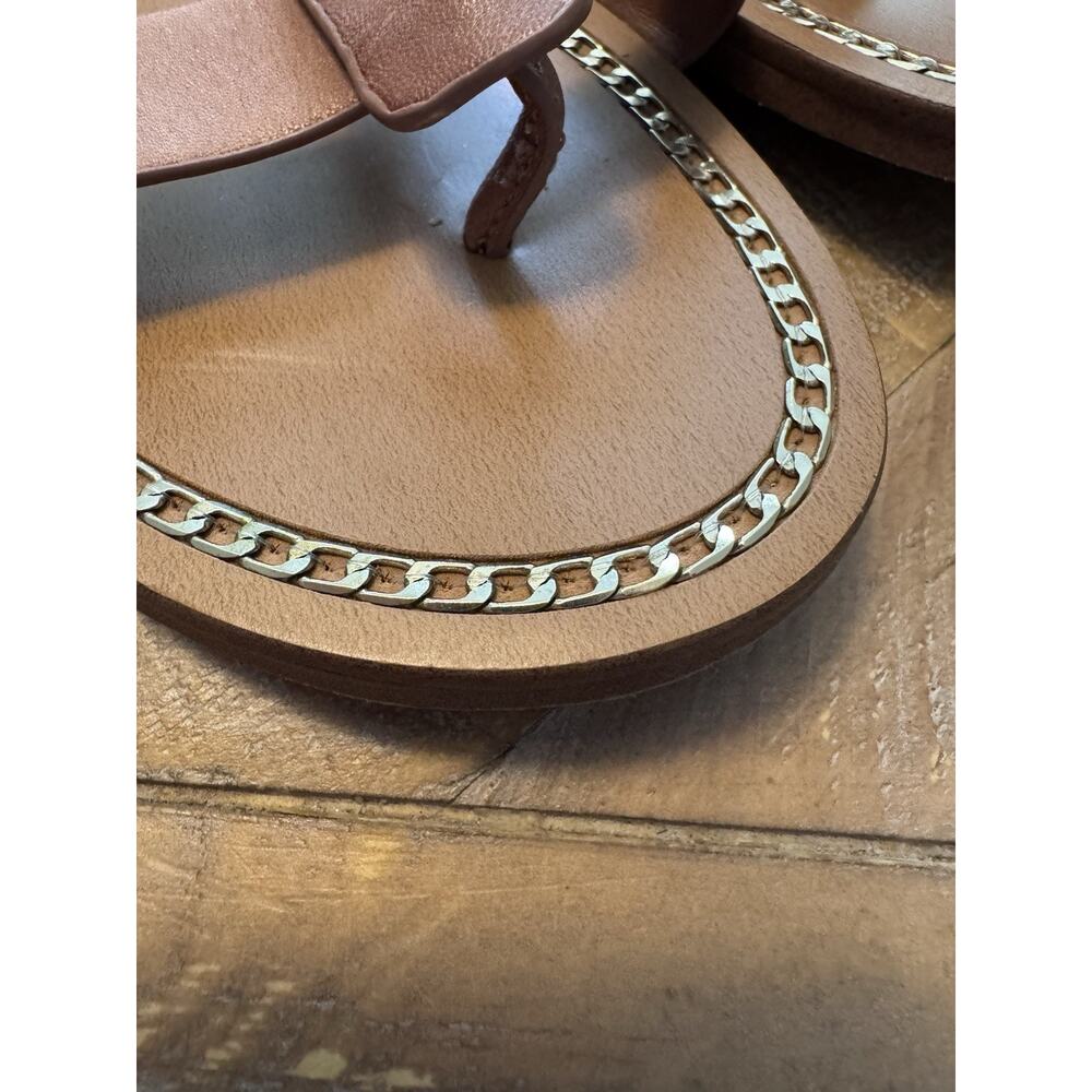 Vince Camuto Brown Gold Leather T-Strap Thong Sandals Size 8 Boho Summer Casual - Picture 3 of 7